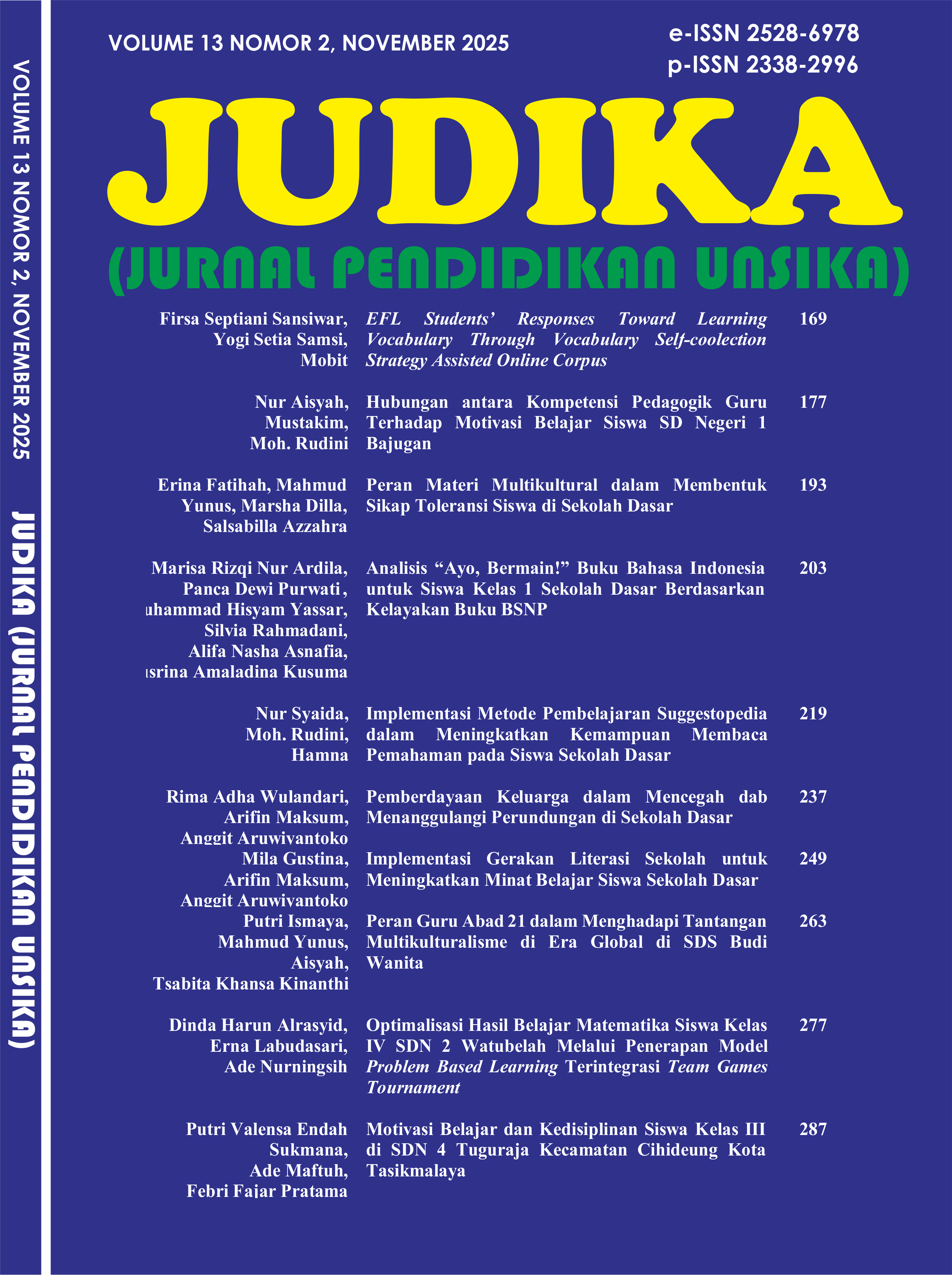 					View Vol. 13 No. 2 (2025): JUDIKA (JURNAL PENDIDIKAN UNSIKA)
				